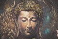 Tablou decorativ, Buddha -A, Mauro Ferretti, 100 x 100 cm, canvas imprimat si pictat/lemn de pin, multicolor