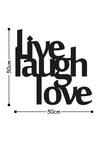 Decoratiune de perete, Live Laugh Love, Metal, Dimensiune: 50 x 50 cm, Negru