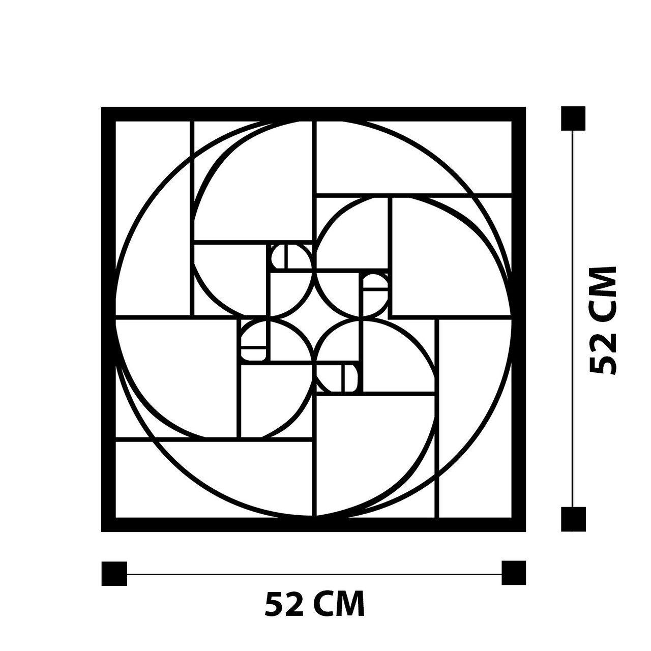 Decoratiune de perete, Golden Ratio, metal, 52 x 52 cm, negru