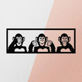 Decoratiune de perete, Three Monkeys-L, metal, 100 x 36 cm, negru