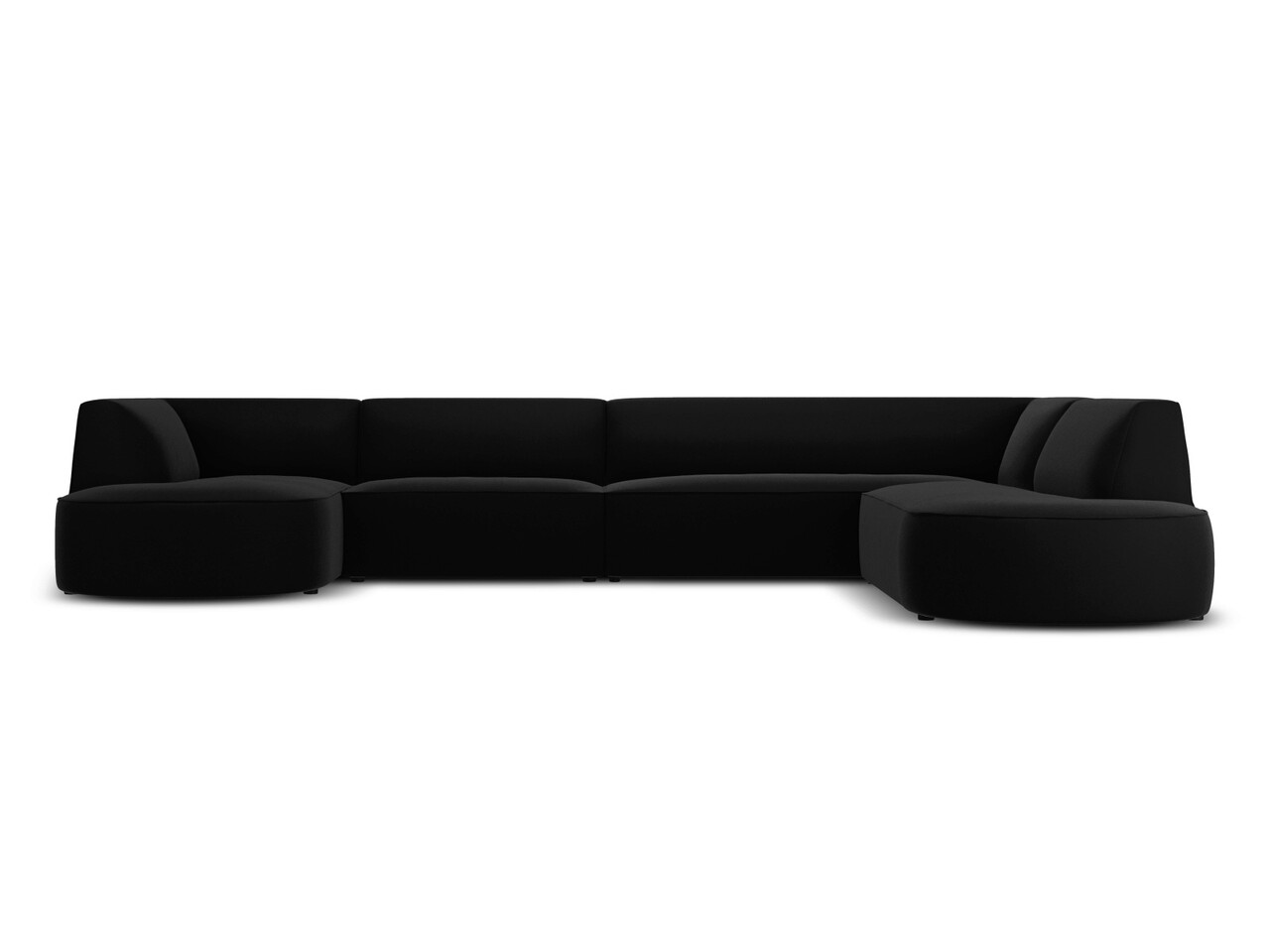 Coltar panoramic dreapta 6 locuri, Ruby, Micadoni Home, BL, forma rotunjita, 366x273x69 cm, catifea, negru