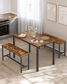 Set masa dining si 2 banci Vasagle, 110x70 x75 cm / 97x30x50 cm, PAL/otel, maro rustic