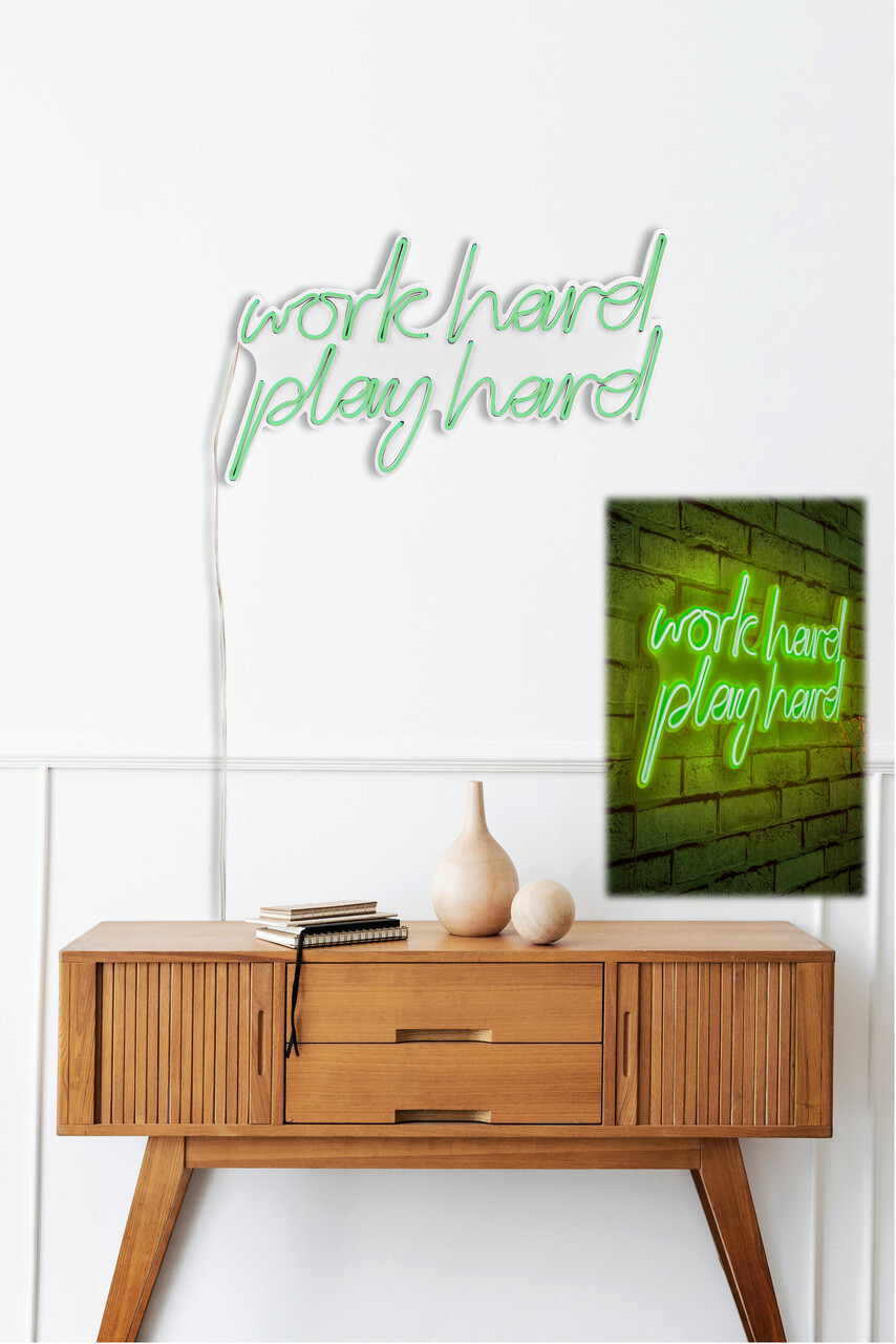 Decoratiune luminoasa LED, Work Hard Play Hard, Benzi flexibile de neon, DC 12 V, Verde - 1 | YEO