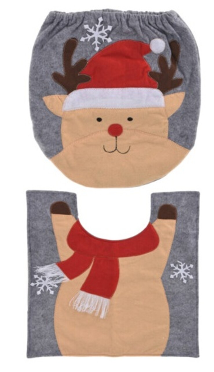 Set covor si husa pentru WC Raindeer, poliester, multicolor