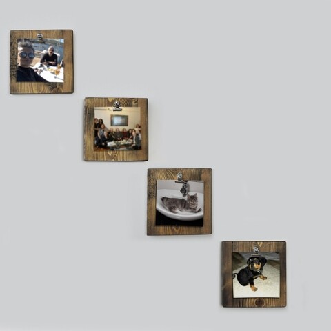 Set 4 panouri memo cu agatatori Elvil Originals, 14x14 cm, lemn de molid, maro