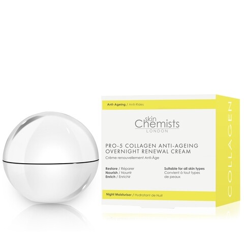 Crema antirid si hidratanta de noapte, SkinChemists,Pro-5 Collagen Anti-Ageing Overnight Renewal, 50 ml