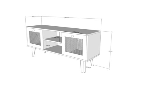 Comoda TV, Kalune Design, Letoon 140, 140x60x40 cm, Stejar