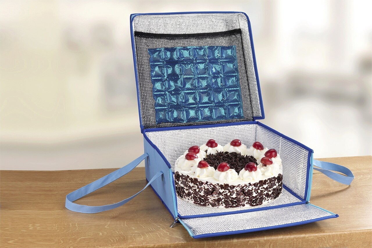 Geanta termoizolanta pentru prajituri Maximex, Cakes, 38x38x16 cm, poliester, albastru