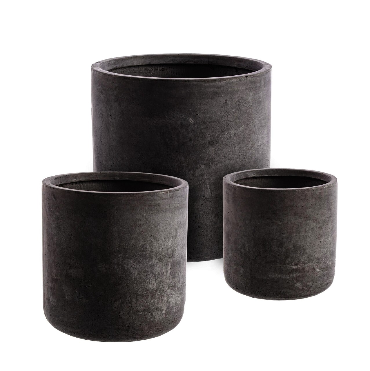 Set 3 ghivece pentru exterior Cylindrical, Bizzotto, Ø51 x 49 cm, fibra de sticla si argila, gri - 1 | YEO