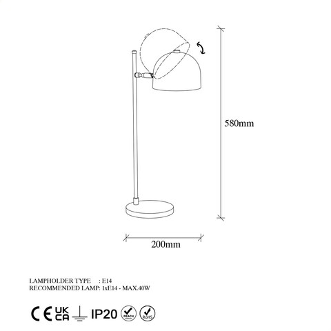 Lampa de masa, Fulgor, 942FLG1832, Metal, Negru/Auriu