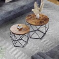 Set 2 masute de cafea Vasagle Geometric Round, Ø50 x 40 cm, PAL/otel, maro rustic