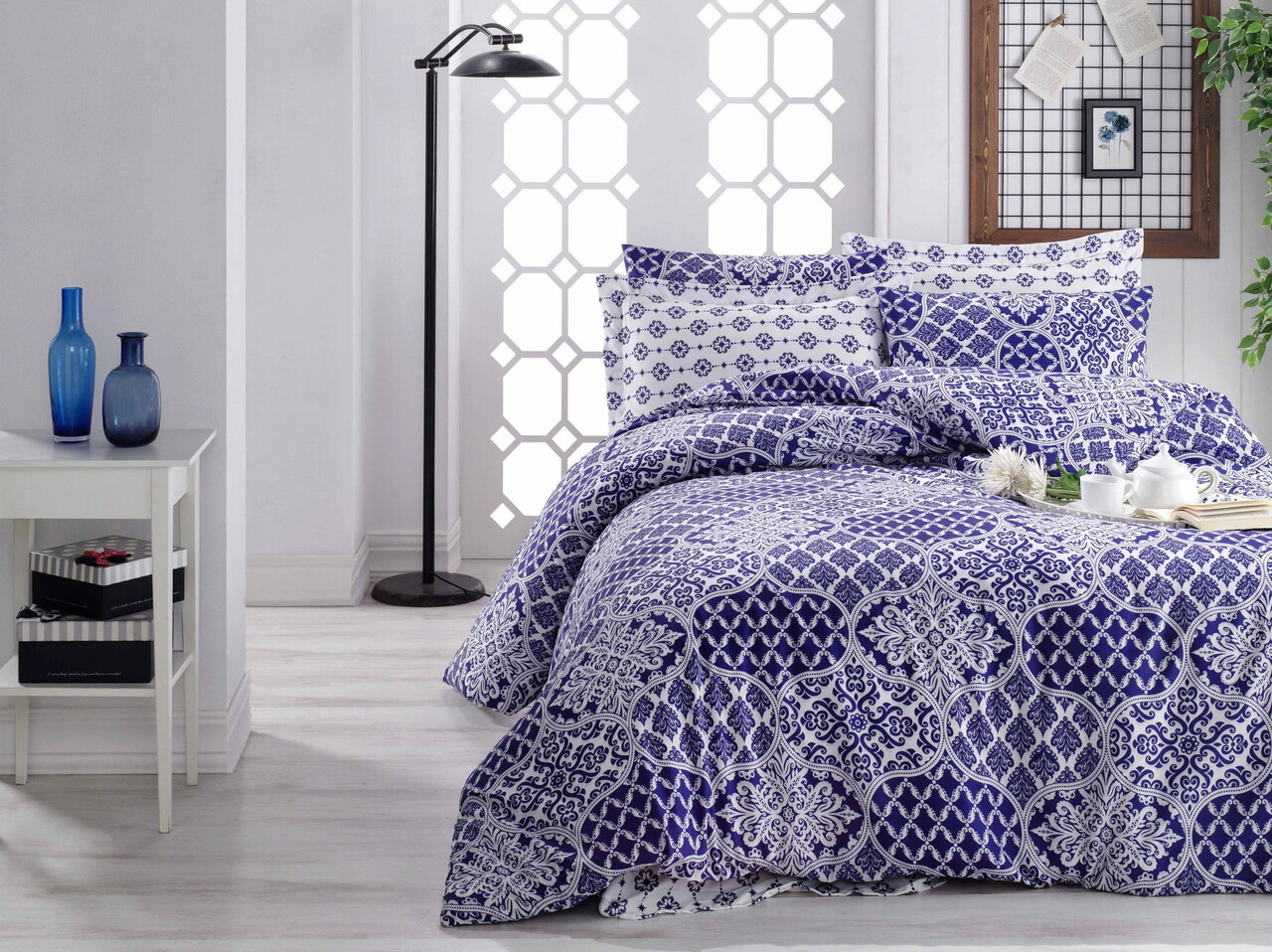 Lenjerie de pat pentru o persoana (FR), Donjette - Dark Blue, Pearl Home, Bumbac Ranforce