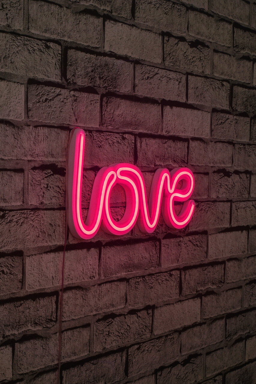 Decoratiune luminoasa LED, Love, Benzi flexibile de neon, DC 12 V, Roz