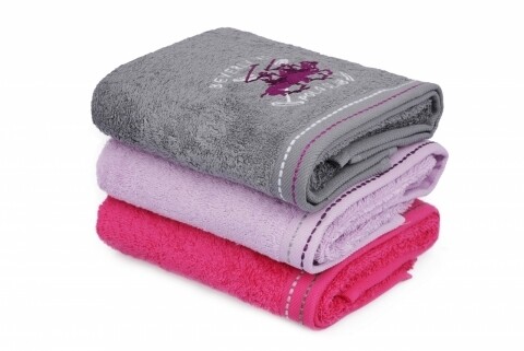 Set 3 prosoape de maini Beverly Hills Polo Club, 50x90 cm, 100% bumbac, Fuchsia/Grey/Lilac