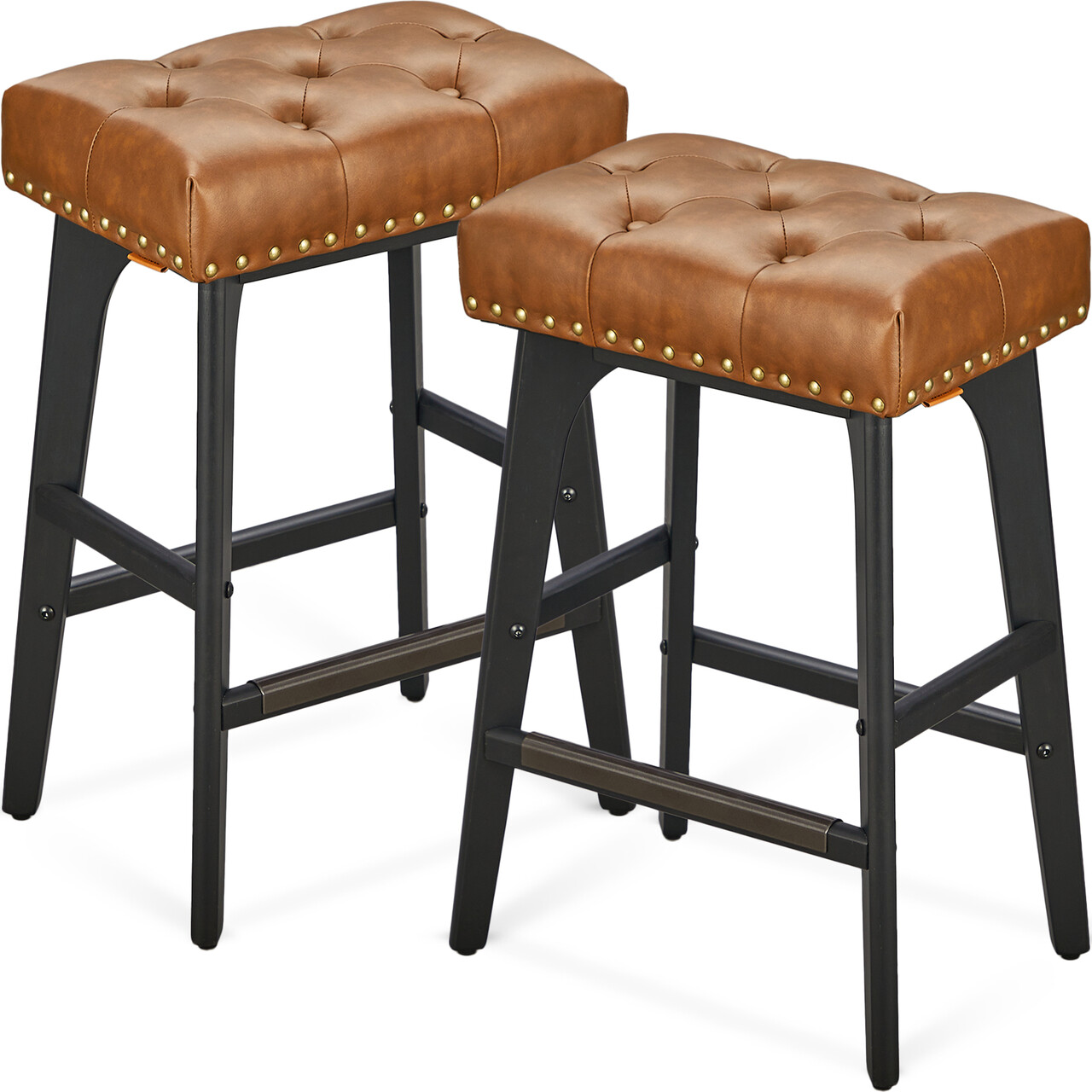 Set 2 scaune de bar, Vasagle, 44x32x66 cm, max 120 kg, lemn de cauciuc/piele ecologica, maro coffee