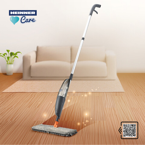 Mop spray multifunctional Mega Clean, Heinner Care, 520 ml, aluminiu/cauciuc/microfibra, gri/portocaliu