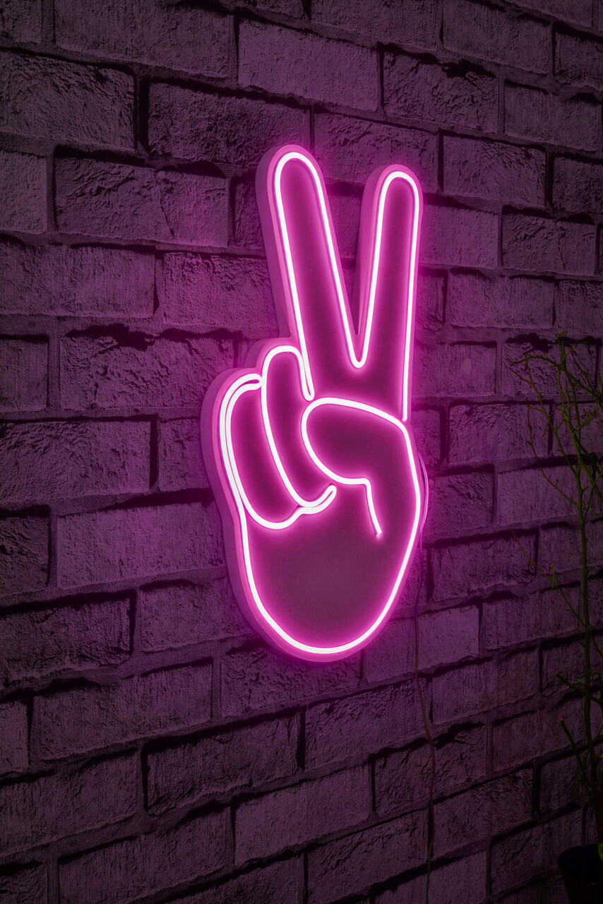 Decoratiune luminoasa LED, Victory Sign, Benzi flexibile de neon, DC 12 V, Roz