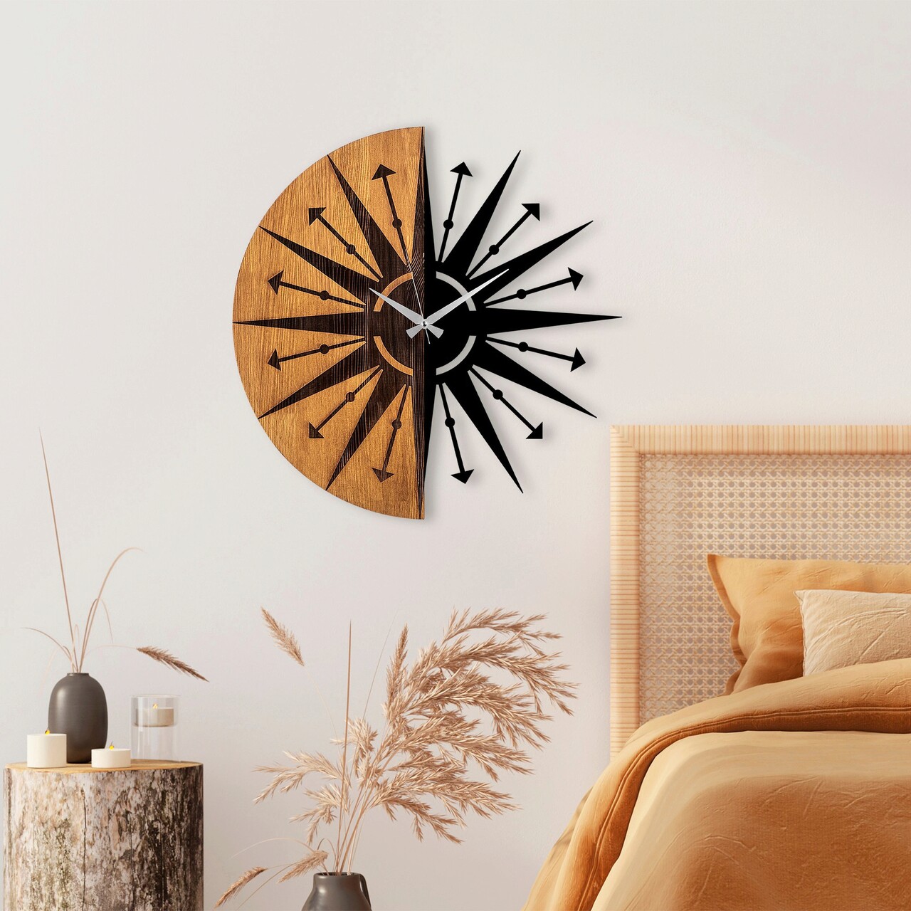 Ceas de perete, Wooden Clock, Lemn/metal, ø56 cm, Nuc / Negru - 1 | YEO