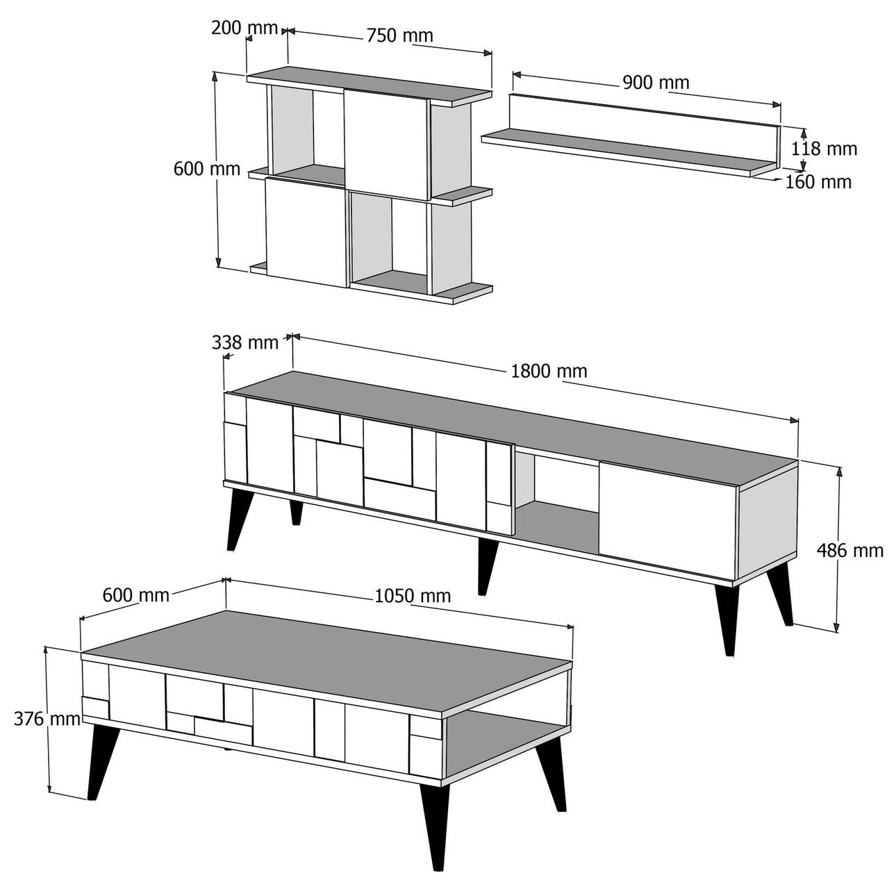 Mobilier living, Hommy Craft, Madrid, pal melaminat, nuc/antracit - 2 | YEO