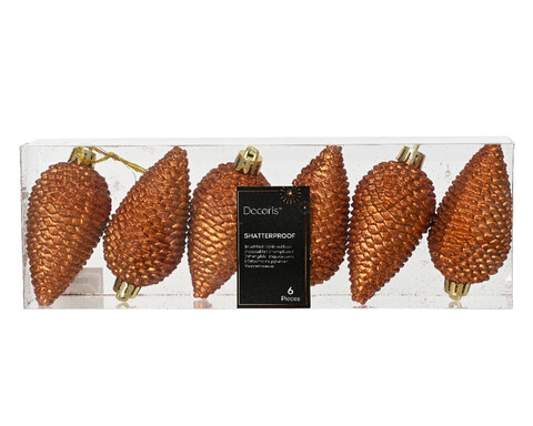 Set 6 globuri Pinecone Black, Decoris, 4.5x8 cm, plastic, aramiu