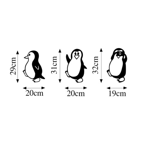 Decoratiune de perete, Penguins, Metal, 20 x 29 cm, Negru