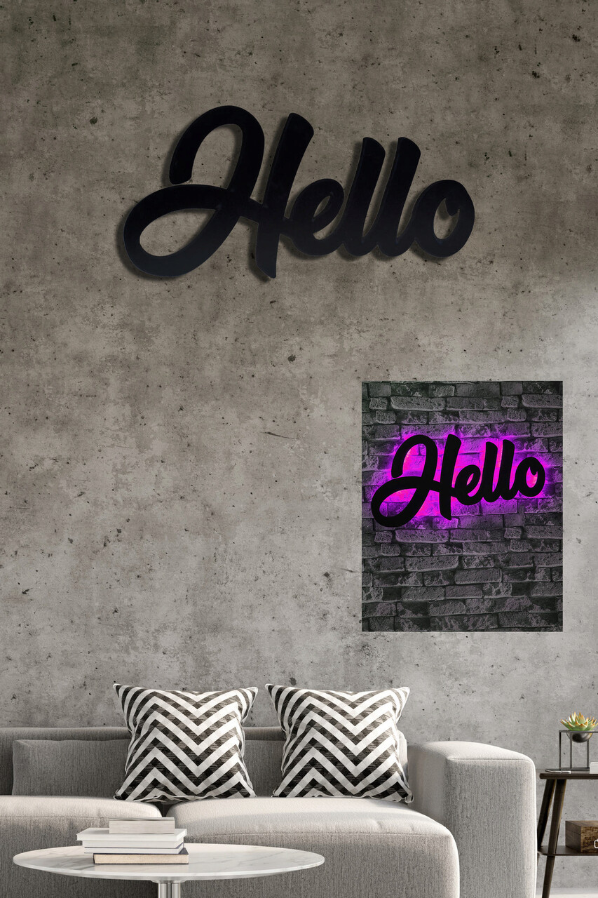 Decoratiune luminoasa LED, Hello, MDF, 60 LED-uri, Roz