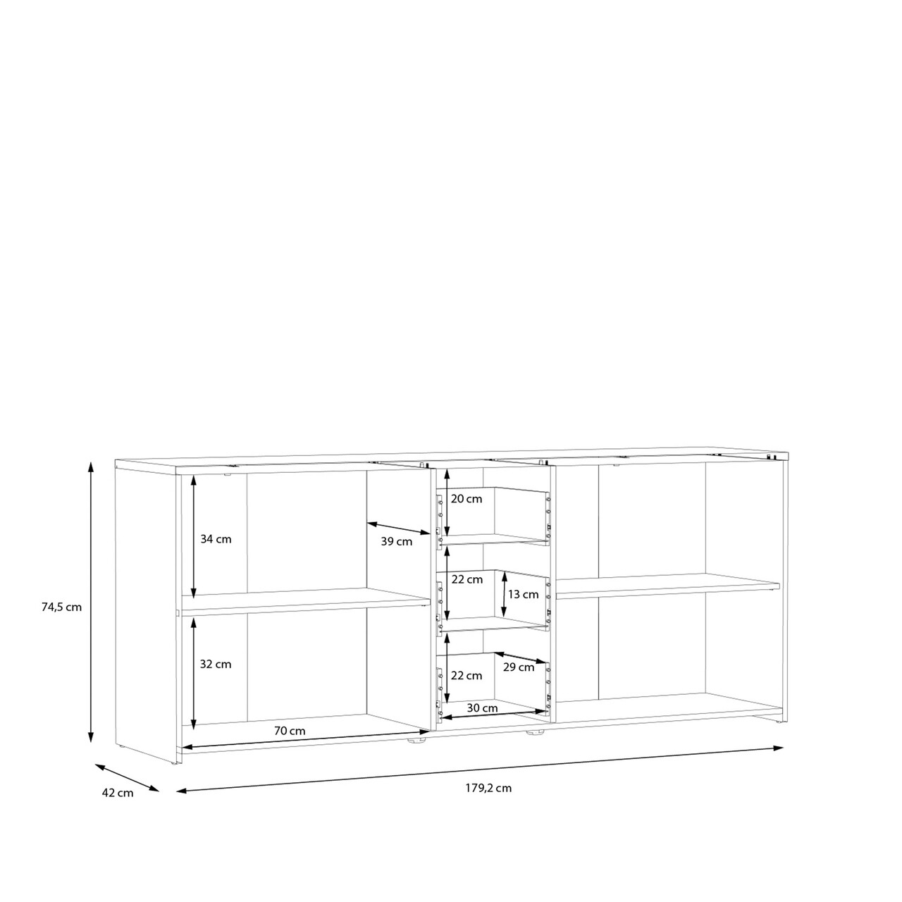 Comoda Raalte, Bedora, 179x42x74.1 cm, PAL/plastic, stejar/negru