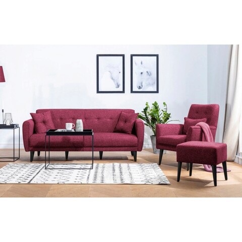 Set canapea extensibilă, Unique Design, 867UNQ1684, Lemn de carpen, Rosu claret