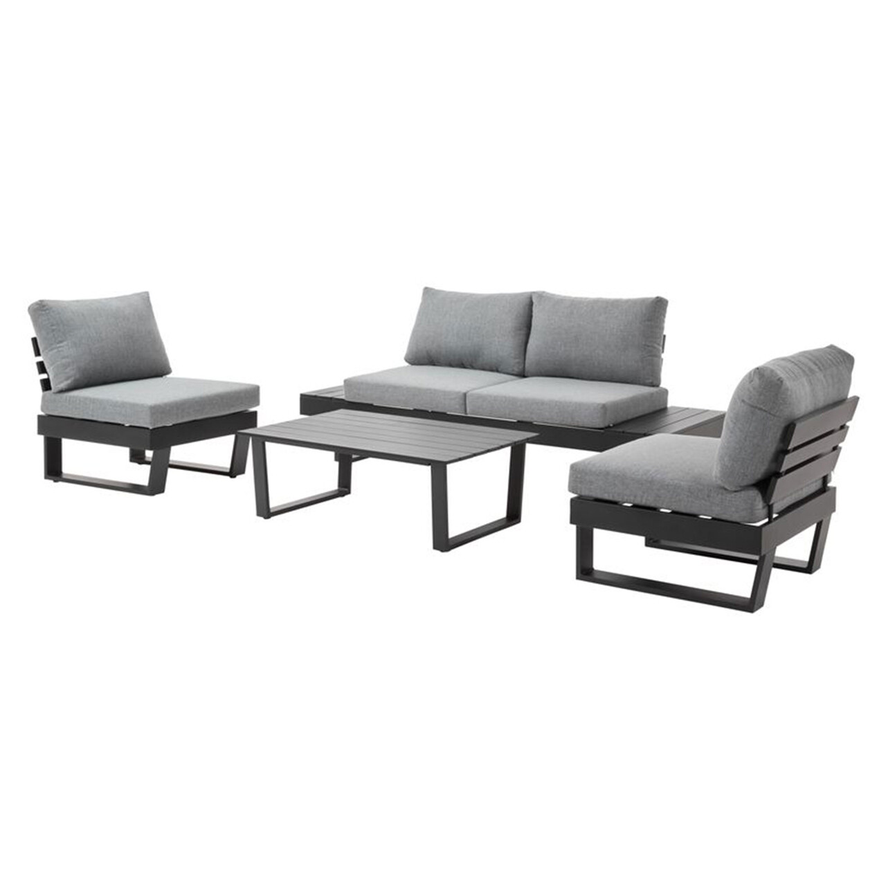 Set mobilier pentru exterior, 4 piese Alora, 235x235x65 cm, aluminiu/poliester, negru/gri