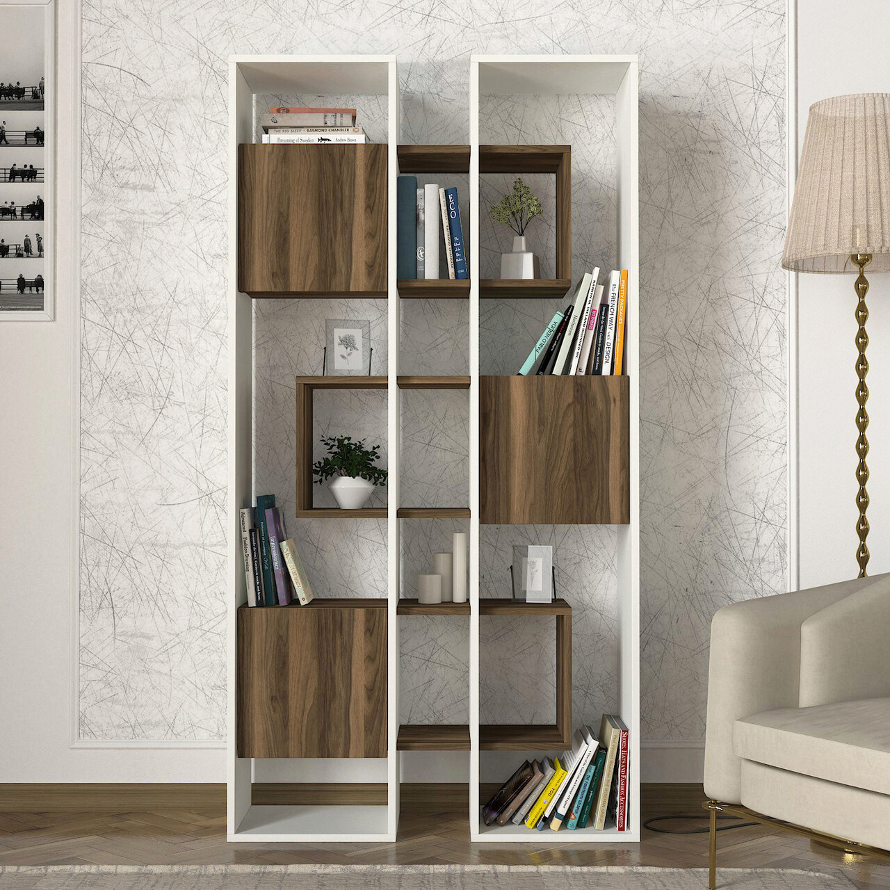 Corp biblioteca, Tera Home, Leonda, 95.9x183.6x29.6 cm, PAL, Alb/Maro