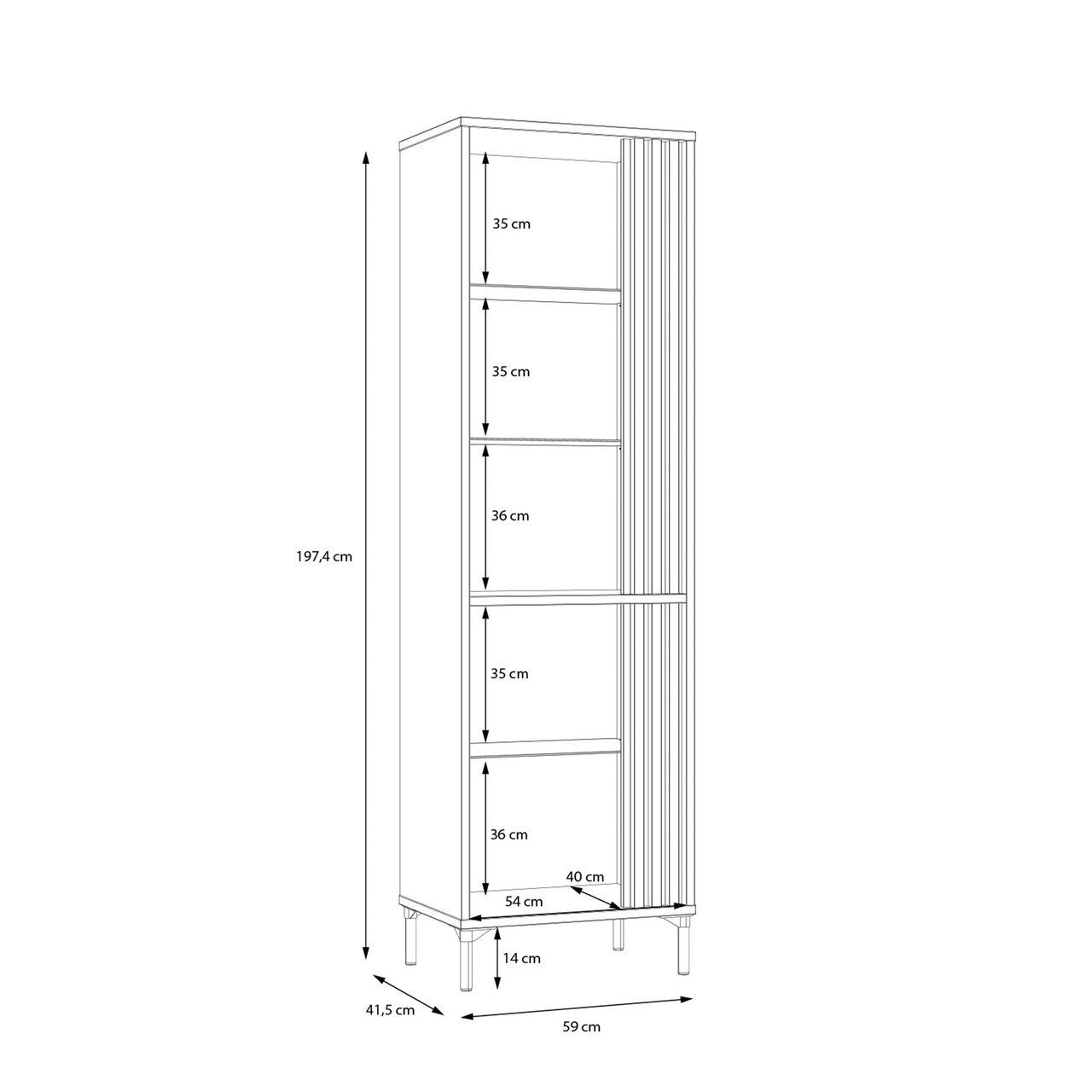 Dulap Kampen, Bedora, 59x41.5x197.4 cm, PAL/MDF/metal, stejar/negru