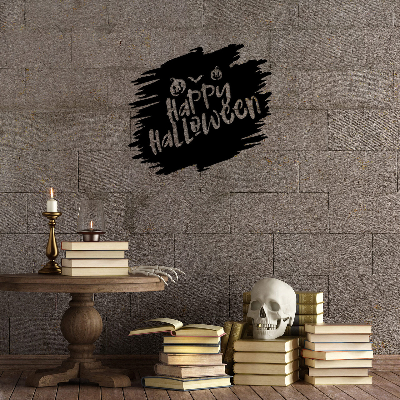 Decoratiune de perete, Happy Halloween, Metal, Dimensiune: 70 x 64 cm, Negru - 1 | YEO