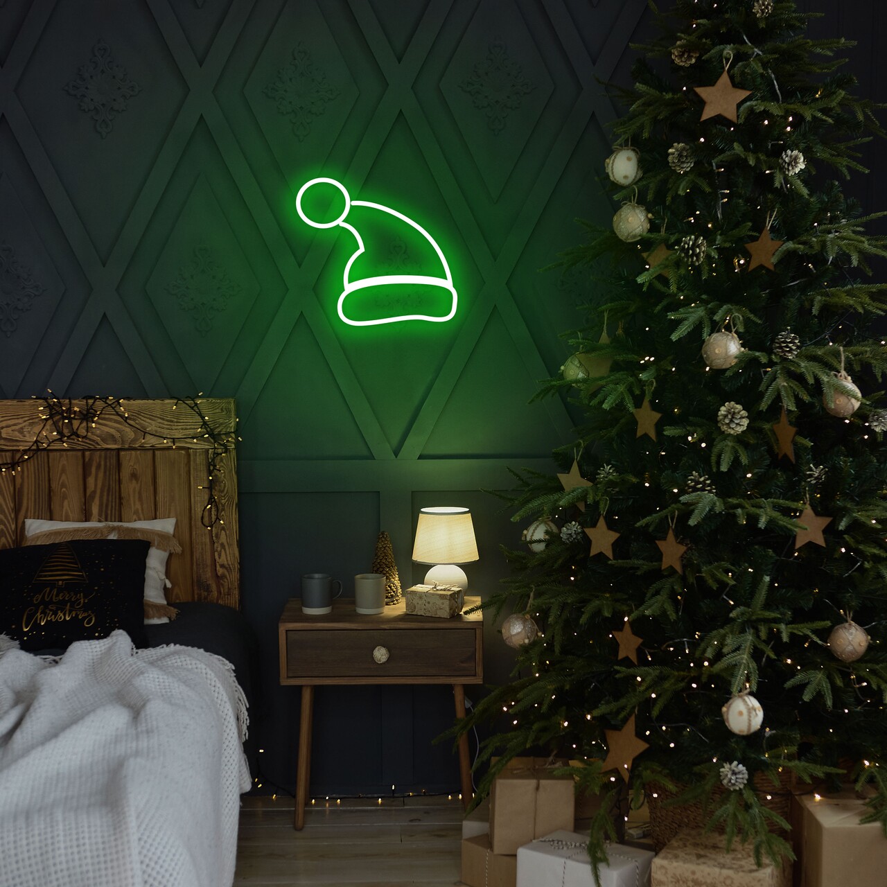 Lampa de perete Santa Claus, Neon Graph, 28x26x2 cm, verde