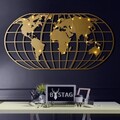 Decoratiune de perete, World Map Globe Led, Metal, Dimensiune: 60 x 120 cm, Auriu