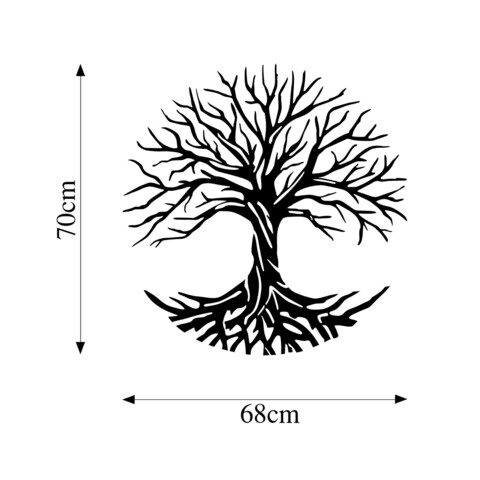 Decoratiune de perete, Monumental Tree 13, Metal, Dimensiune: 68 x 70 cm, Negru