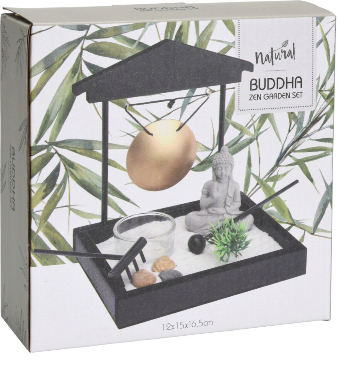 Suport pentru lumanare Buddha zen garden, 12x15x16.5 cm, MDF, negru - 1 | YEO