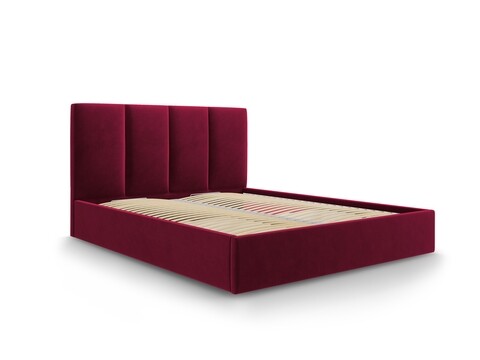 Pat tapitat cu somiera rabatabila si lada depozitare, Juniper, Mazzini Sofas, 208x150x104 cm, catifea, bordo