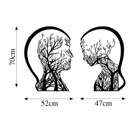 Decoratiune de perete, Tree Man And Woman, Metal, 52 x 70 cm, Negru