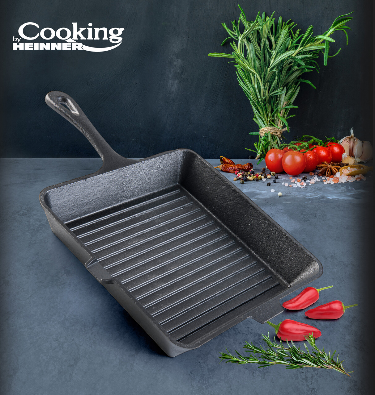 Tigaie grill Cooking by Heinner, 25x25x4.7 cm, fonta, gri - 1 | YEO