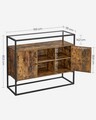 Bufet Vasagle, 100x35x80.5 cm, PAL/otel/sticla temperata, maro rustic