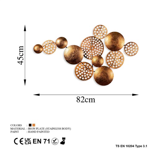 Decoratiune de perete, Aurora 3, Metal, Dimensiune: 45 x 82 cm, Cupru