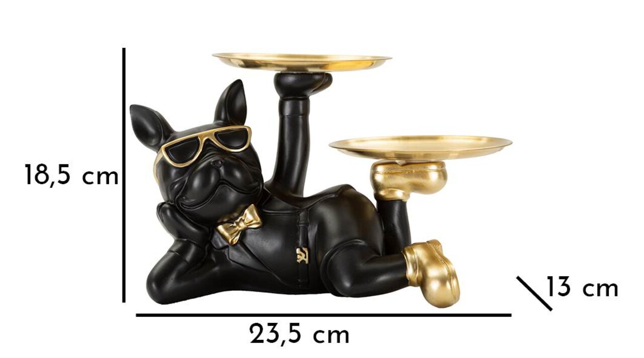 Statueta / figurina decorativa cu tava Dog Rover , Mauro Ferretti, 27x17x18.5 cm, polirasina/metal, negru/auriu - 1 | YEO