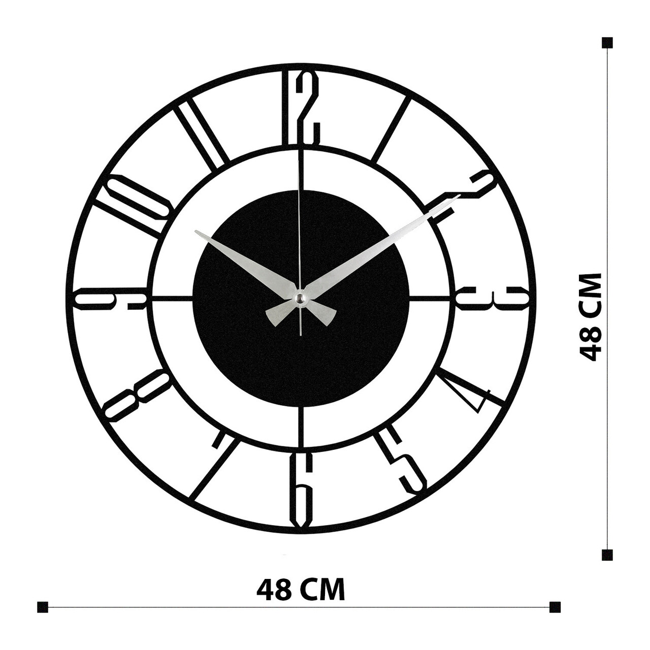 Ceas de perete, Enzoclock - S011, metal, 48 x 48 cm, negru