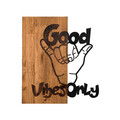 Decoratiune de perete, Good Vibes, lemn/metal, 50 x 58 cm, negru/maro