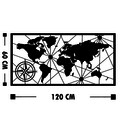 Decoratiune de perete, World Map Large 2, Metal, Dimensiune: 120 x 60 cm, Negru