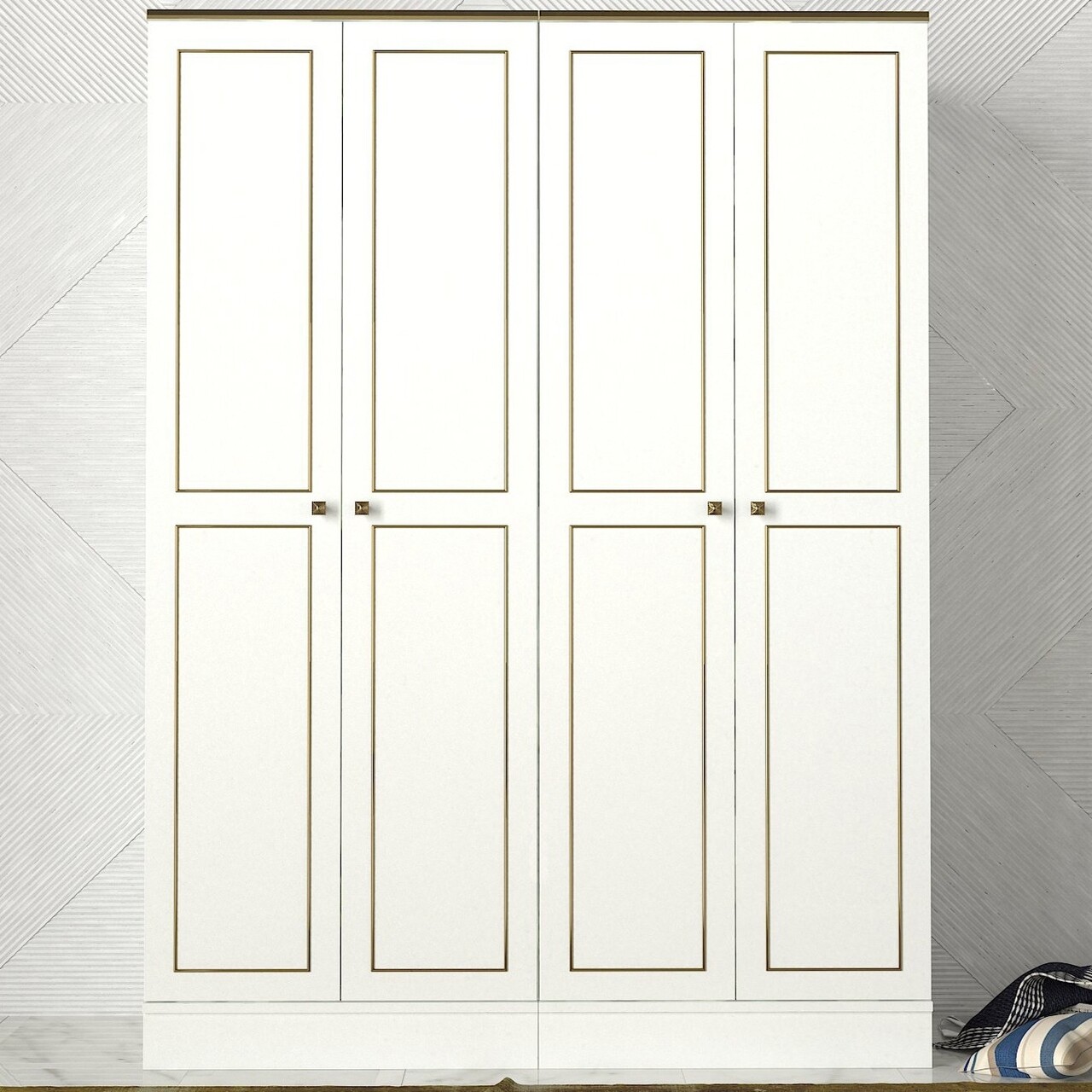 Dulap pentru haine Ravenna 4 Kapili White, Talon, 140 x 47.2 x 194 cm, alb/auriu - 1 | YEO