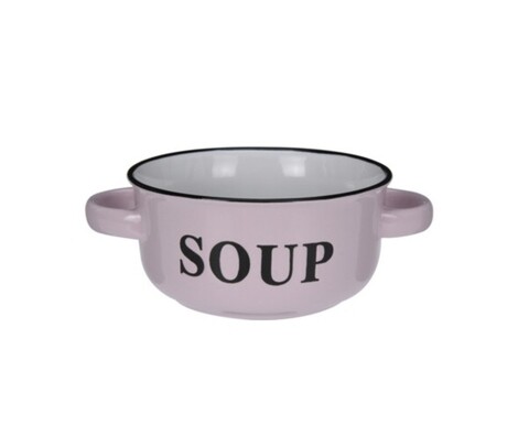 Bol Soup v2, Excellent Houseware, 18x13x6.5 cm, 490 ml, ceramica, roz deschis