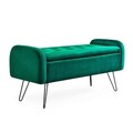 Bancheta cu spatiu pentru depozitare Venlo, Homla, 100x39x45 cm, catifea din poliester/metal/MDF, verde/negru