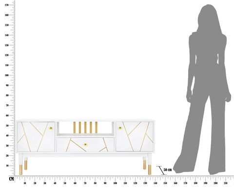 Comoda TV Luxy, Mauro Ferretti, 140x50x55 cm, lemn de pin, alb/auriu