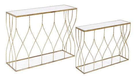 Set 2 console Elenor, Bizzotto, 104 x 33 x 79 cm, otel/sticla, auriu